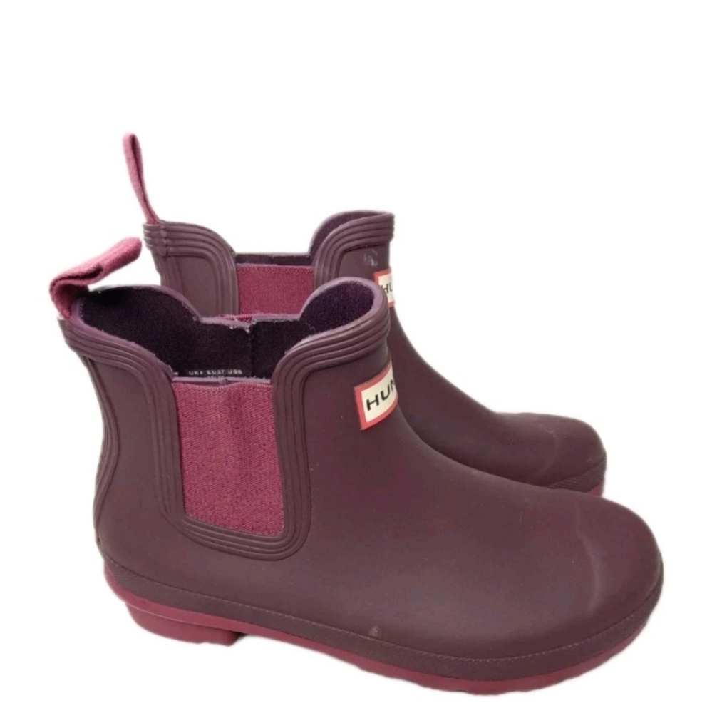HUNTER Original Waterproof Chelsea Rain Boot Women's Size 6 Burgundy Retail $155 - Picture 3 of 8